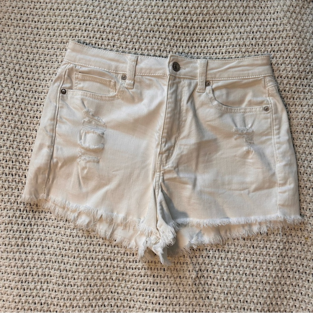 American Eagle Jean Shorts, White, Distressed, Mom Shorts